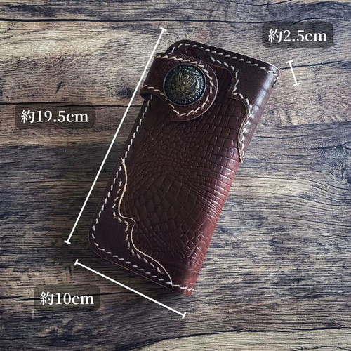 財布 メンズ 本革 長財布 クロコダイル 牛革 クロコ型押し バイカーズ