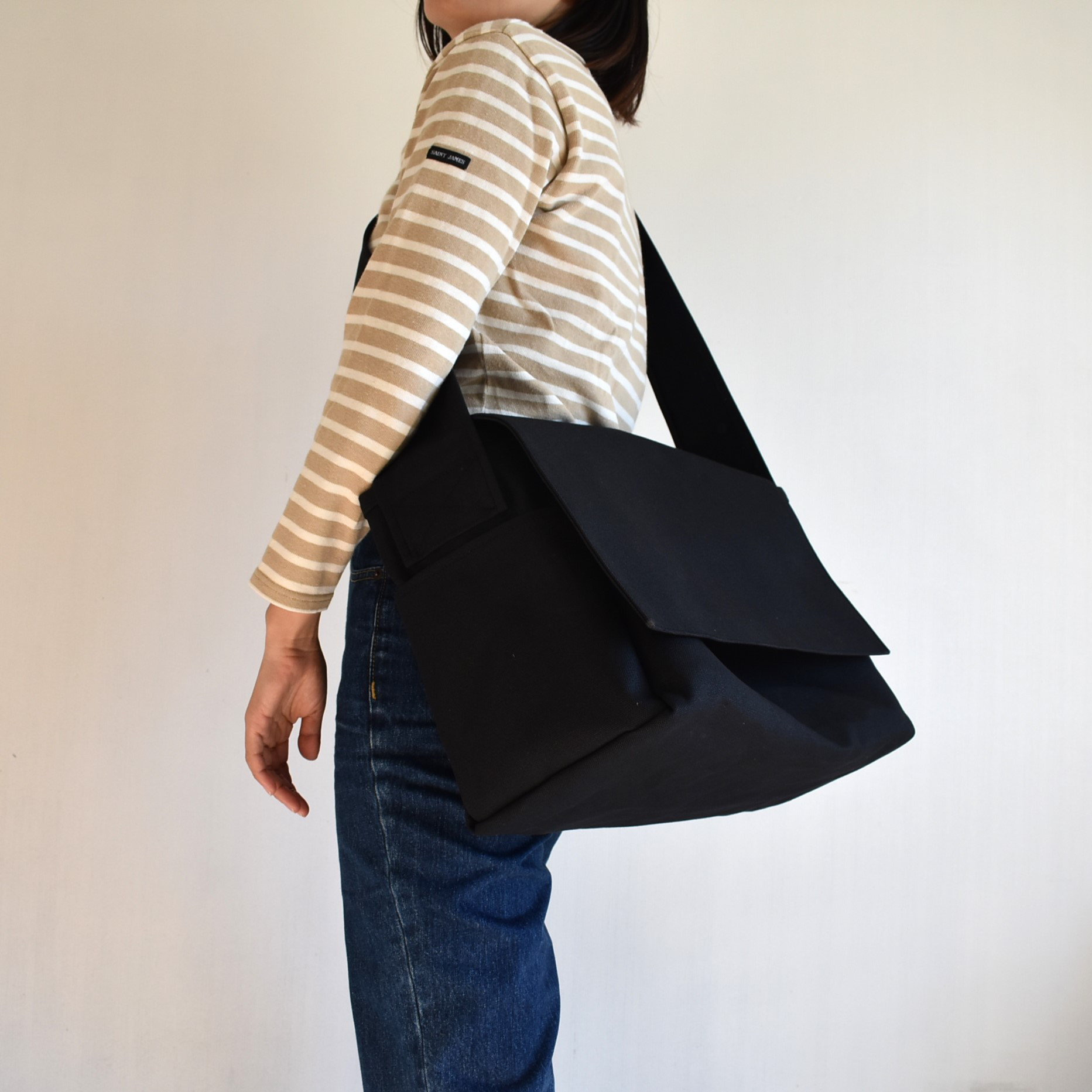 POST SHOULDER TOTE BAG（ブラック）ショルダーバッグ 斜め掛け 帆布 メッセンジャー