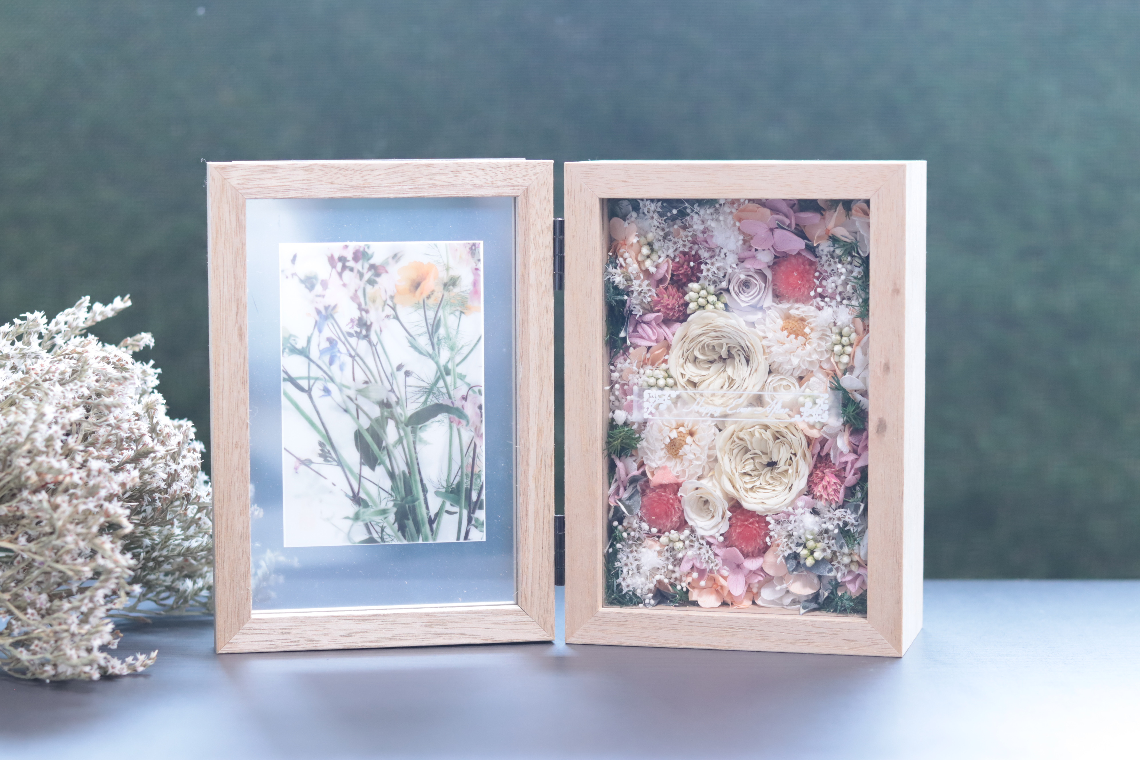 【選べるメッセージラベル】ナチュラルピンクラベンダーのフォトフレーム＊誕生日