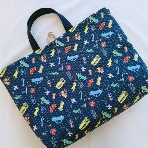 幅広大きめ/ネイビー/車柄/男の子/ヌビキルト/キルティング/レッスン