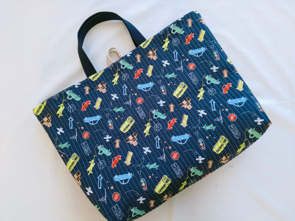 幅広大きめ/ネイビー/車柄/男の子/ヌビキルト/キルティング/レッスン