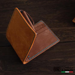 イタリアンレザー マヤ 手縫い二つ折り財布 ブルーキャメル 二つ折り