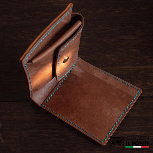 イタリアンレザー マヤ 手縫い二つ折り財布 コニャックxテスタモロ 二