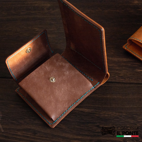 二つ折り財布　イタリアンレザー(マヤ) 本革 イタリアンレザー マヤ 手縫い二つ折り財布 レッド 二つ折り財布