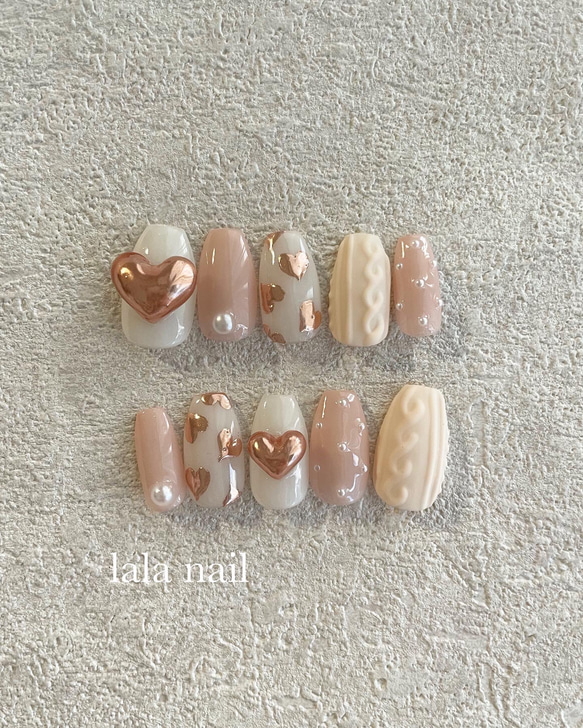 ♡ぷっくりハートのニットネイル♡ ネイルチップ　ハンドメイド ネイルチップ ハートネイル ニットネイル ネイルチップ（つけ爪