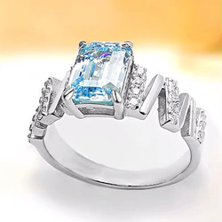 人エアクアマリン 長方形 高炭素ダイヤモンド キラキラゴージャス ラグジュアリー リング 青 ホワイト 白 指輪 9枚目の画像