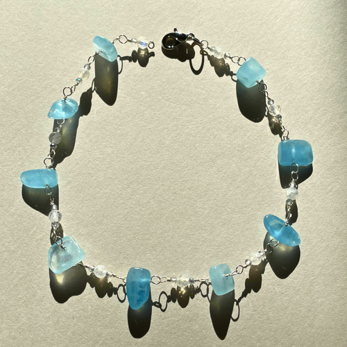 ◇シルバー925◇アクアマリンレインボームーンストーンブレスレット天然石