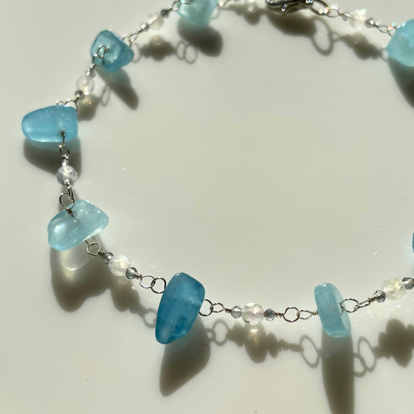 ◇シルバー925◇アクアマリンレインボームーンストーンブレスレット天然石