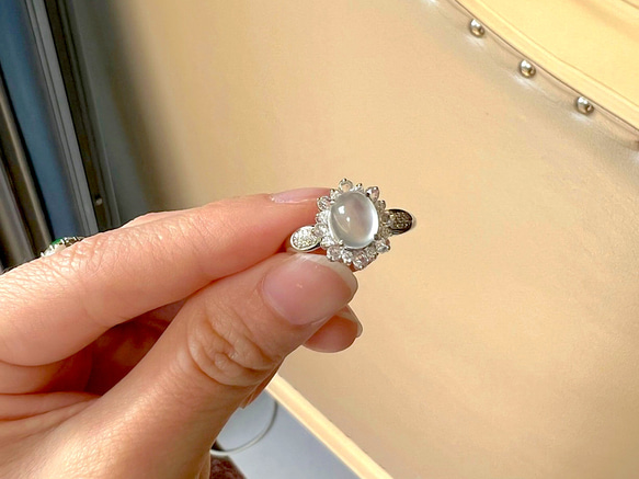23-10 受注製作 極上品 高氷種 k18金ゴールド リング 指輪 天然 本翡翠 爪留め 天然ダイヤモンド 2枚目の画像