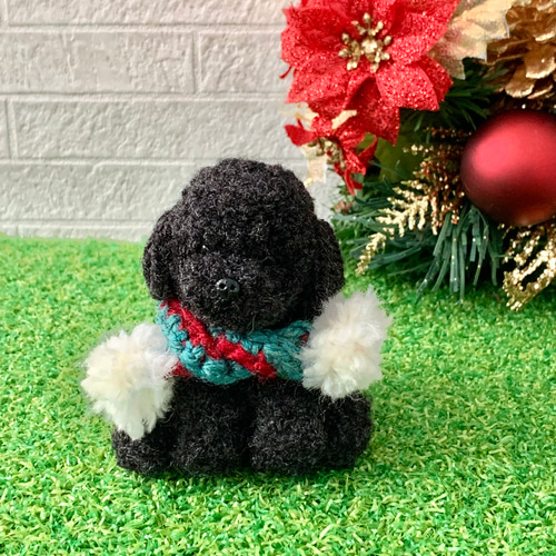 羊毛フェルトの ちょこっとおすわり黒のトイプードル 犬 羊毛フェルトの ちょこっとおすわり黒のトイプードル 犬