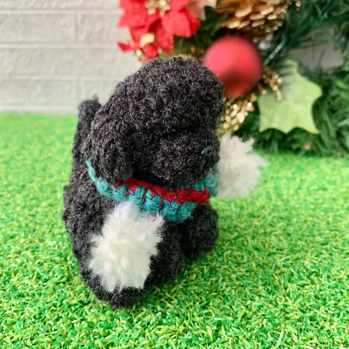 羊毛フェルトの ちょこっとおすわり黒のトイプードル 犬