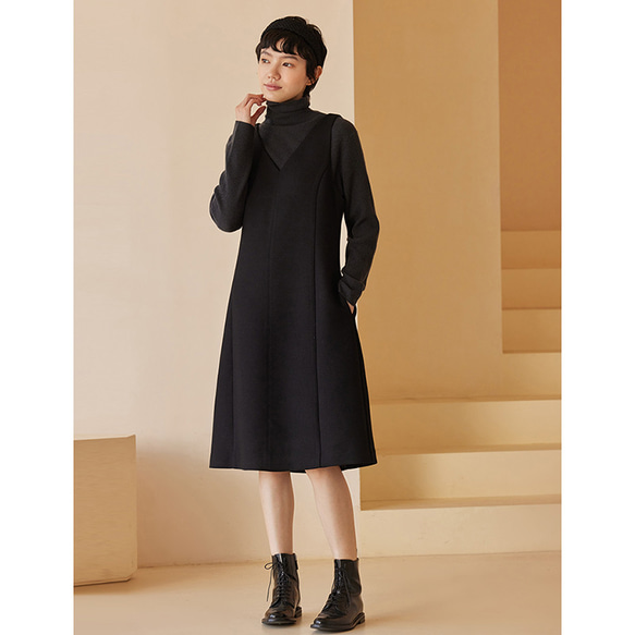 ノースリーブワンピース Ⅴネックノースリーブワンピース 薄目ツイード