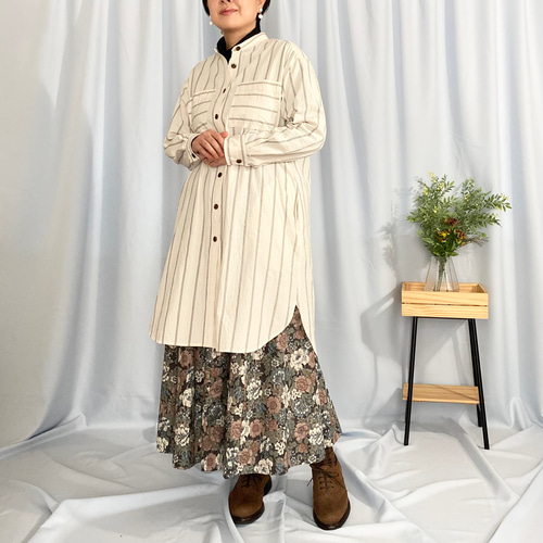 受注製作】クラシカルな花柄 ロングスカート チャコールグレー(濃