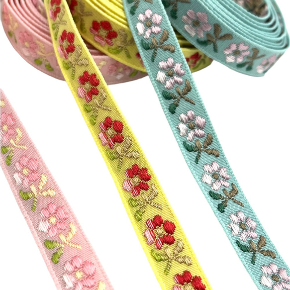 リボン 手芸 花柄 1m 幅1cm 生地 ハンドメイド 素材 材料 デコ資材 pt