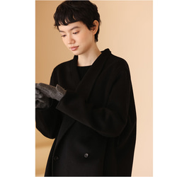 マフラー付きウールコート　ウールツイード生地コート　ウールコート　ブラック　S-M#389 14枚目の画像