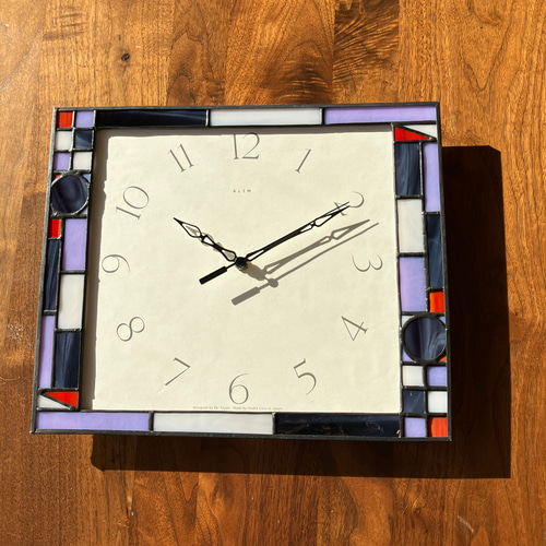 壁掛け ステンドグラス ステンドグラスの壁掛け時計 ALIM(紫)・受注制作 掛け時計