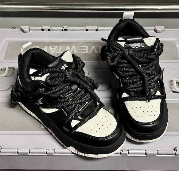 メンズ・レディースオリジナル靴厚底板靴快適白黒で定番の耐久性を配色·サイズ調整無料 2カラー20-1032 2枚目の画像