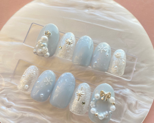 ブルーグレーマグネットクリスマスニュアンスネイル 冬 雪 ツリー リース 白 b0b2f21a32f0320a0178d7f593740e