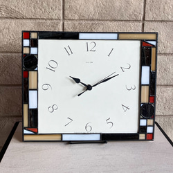 ステンドグラスの壁掛け時計 ALIM(茶)・受注制作 1枚目の画像