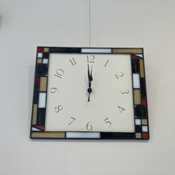 ステンドグラスの壁掛け時計 ALIM(茶)・受注制作 12枚目の画像