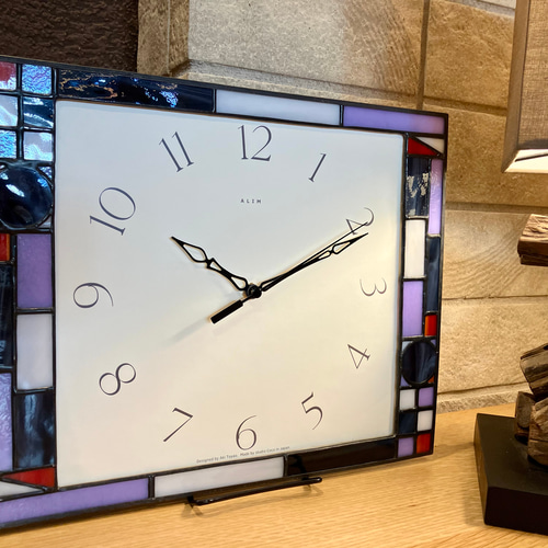 ステンドグラスの壁掛け時計 ALIM(茶)・受注制作 掛け時計・置き時計