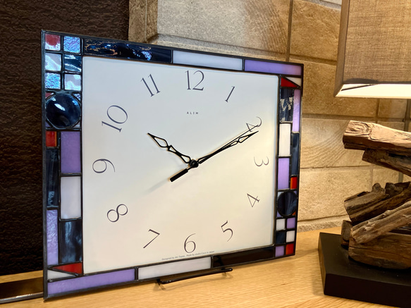 ステンドグラスの壁掛け時計 ALIM(茶)・受注制作 16枚目の画像