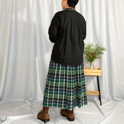 シャーリングチェック タックギャザースカート 裏地付き フリーサイズ チェック柄 ロングスカート 新作2024 7枚目の画像