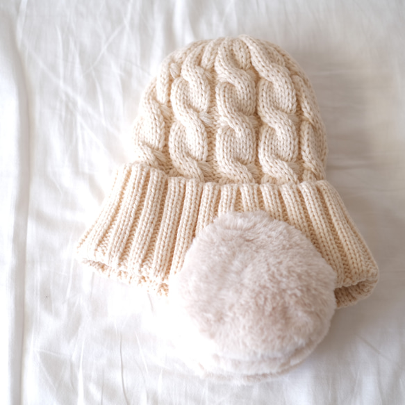 已售出超過250件！ *應市場需求，現已重新上架* 溫暖的帶耳針織帽（4色可選） 禮品 ◎ 可定制抽繩小袋 第9張的照片