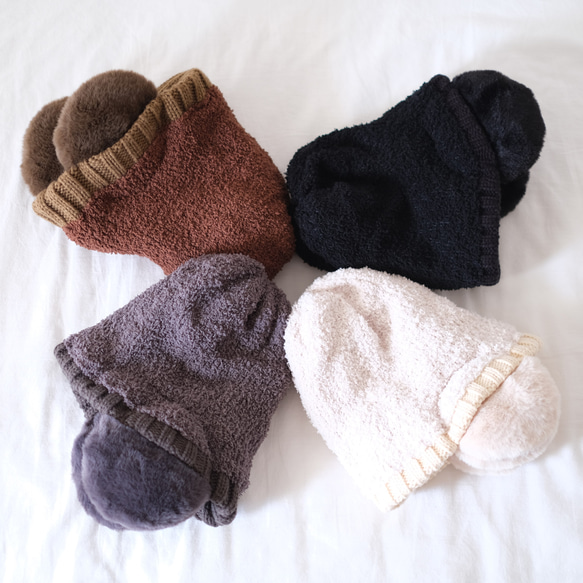 已售出超過250件！ *應市場需求，現已重新上架* 溫暖的帶耳針織帽（4色可選） 禮品 ◎ 可定制抽繩小袋 第5張的照片