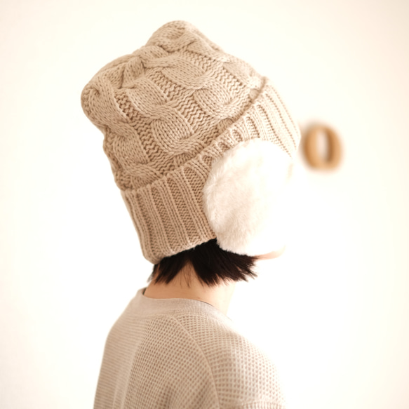 保暖帶耳針織帽 男女通用 &lt;4 色&gt; 非常適合禮品包裝 ◎ 可以選擇印有您名字的抽繩袋 第3張的照片