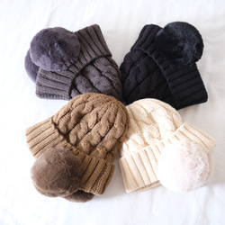 已售出超過250件！ *應市場需求，現已重新上架* 溫暖的帶耳針織帽（4色可選） 禮品 ◎ 可定制抽繩小袋 第4張的照片