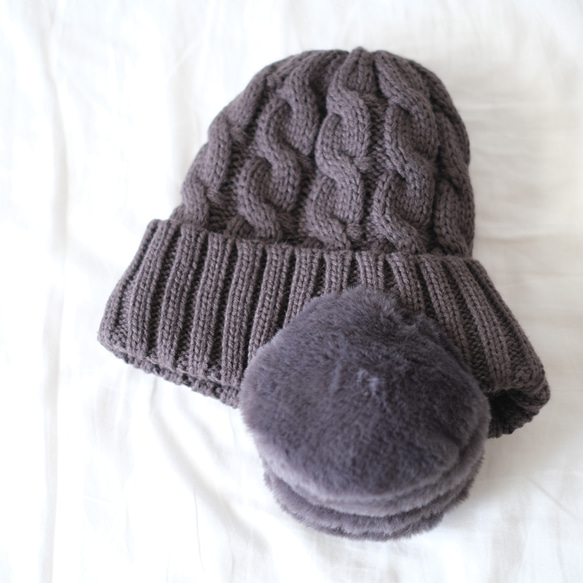 已售出超過250件！ *應市場需求，現已重新上架* 溫暖的帶耳針織帽（4色可選） 禮品 ◎ 可定制抽繩小袋 第6張的照片