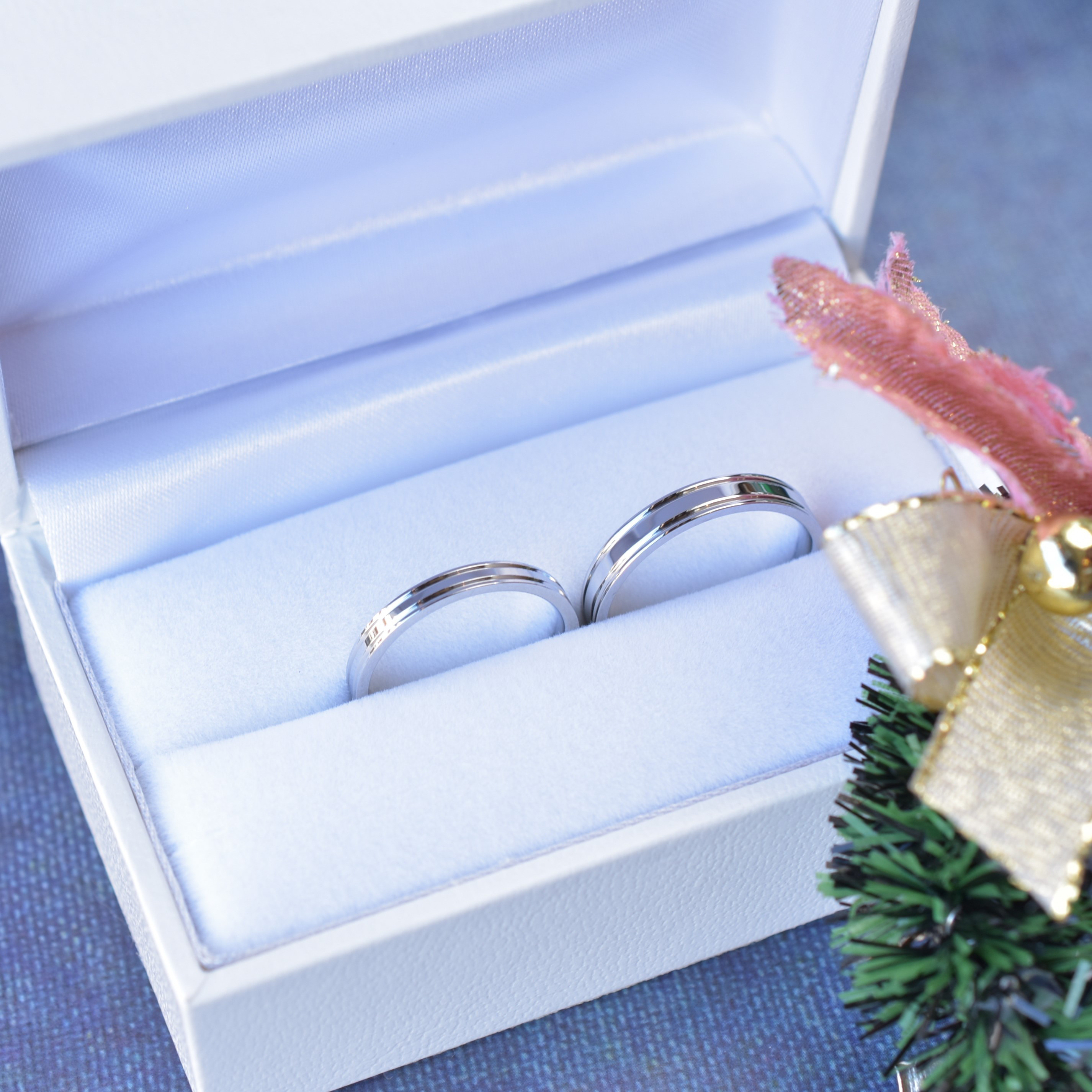 ギフトラッピング対応✧*新作ダブルラインペアリング 記念日 刻印 名入れ  イニシャル サージカルステンレス