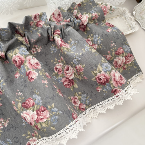 アンティークローズ柄 コットンリネン カフェカーテン バランス