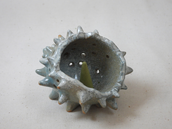 空色陶製多用途オブジェ(ドライ苔玉付き) 3枚目の画像