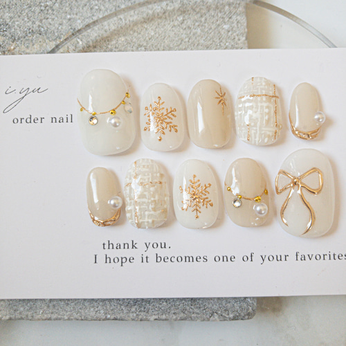 ネイルチップ No.55 サイズオーダー 大人 ホリデーネイル 雪 結晶