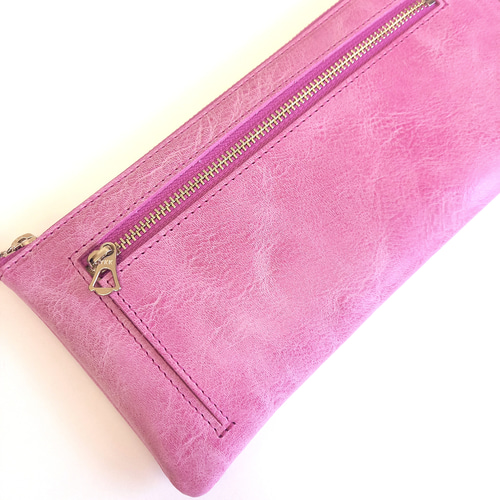 24枚もカードが入るスリム長財布(ピンク)◇牛革ホワイトワックス加工