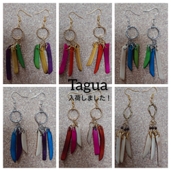 Tagua（タグア / ゾウゲヤシ）の3連ピアス / イヤリング　PK×OR×BE【Tag04】 4枚目の画像