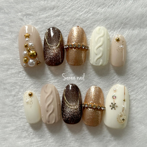 大人クリスマスネイルチップ［ニットネイル］ ネイルチップ（つけ爪