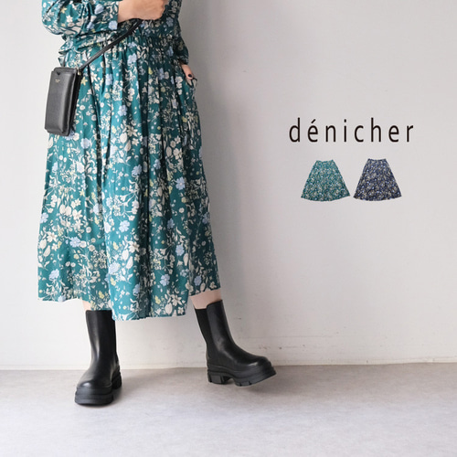 60ローン フラワープリント ギャザー スカート denicher SF231564
