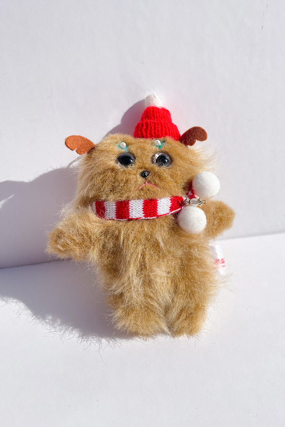 クリスマス　猫ぬいぐるみ(キーホルダー)Merry Christmas tonakai / beige m 1枚目の画像