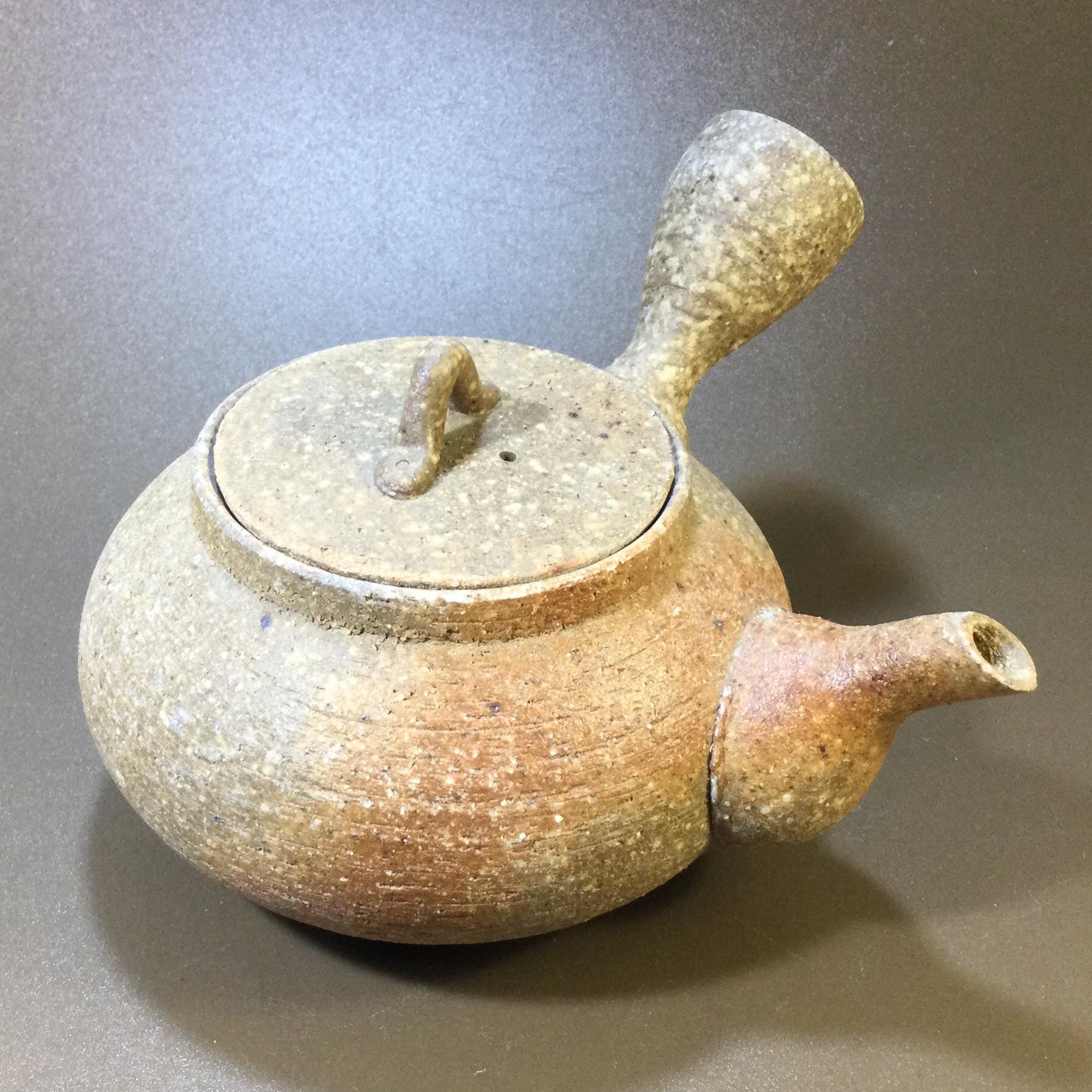 陶芸 手作り陶器 盛絵 後手急須 葛のツル柄 絵唐津 草文 四方