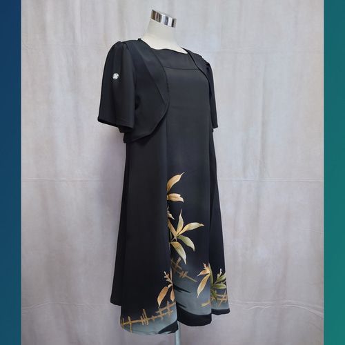 d15 Мサイズ ワンピース ボレロ付き 着物リメイク ハンドメイド 黒留袖