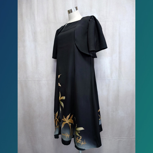 d15 Мサイズ ワンピース ボレロ付き 着物リメイク ハンドメイド 黒留袖