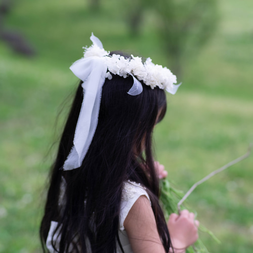 プリザーブドの花冠♡ホワイト 再販×3【大人サイズもオーダー可】プリザーブドフラワー花冠