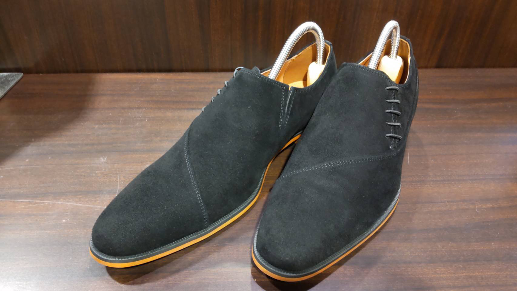 牛革スウェード　ドレスシューズ　サイドレース　ブラック