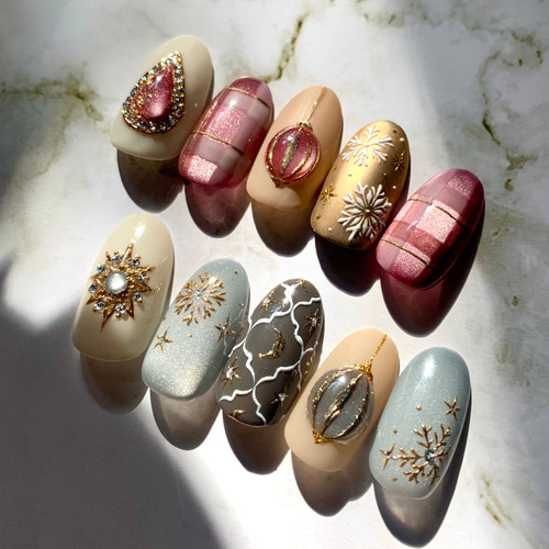 No.28 christmas magnet check/クリスマスネイル/ネイルチップ