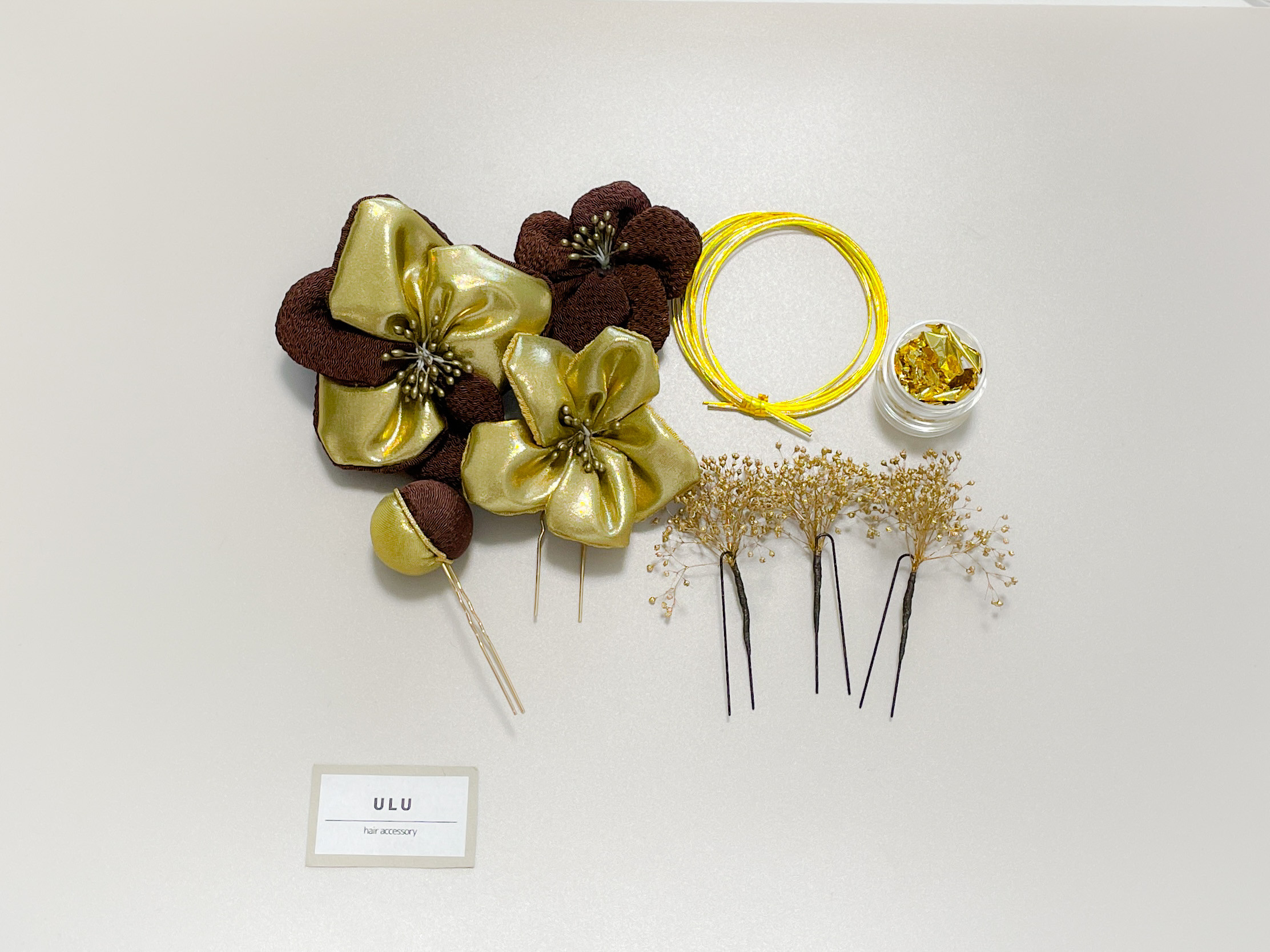 和装 髪飾り ちりめん ブラウン 玉かんざし 水引き 金箔 成人式 ブライダル ウェディング 結婚式 ヘッドドレス 振袖