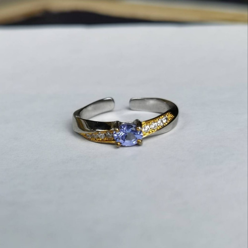 天然宝石「タンザナイト」SV925シルバー 16KGP デザインリング 指輪