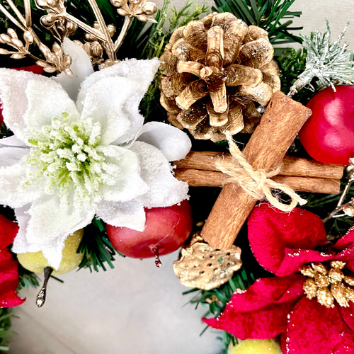 クリスマスリース✨ベル付き✨フラワーリース大✨造花 クリスマスリース✨ベル付き✨フラワーリース大✨造花